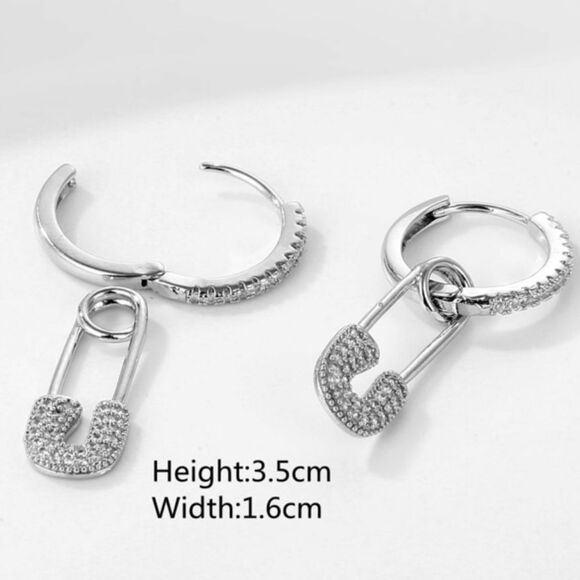 Cubic Zirconia Safety Pin Drop Earrings - Picture 2 of 10